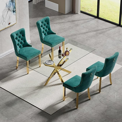 Glass Dining Table,51'' Rectangular Dining Kitchen Table,Modern X-Design Dining Room Table with Gold Stainless Steel Base for Dining Room