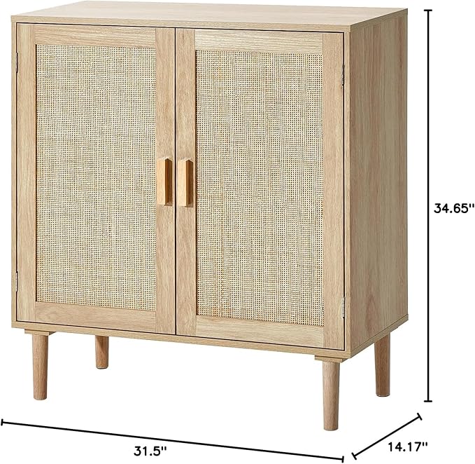 VEVOR Rattan Cabinet, Buffet Cabinet with 2 Magnetic Doors and Adjustable Shelves, Sideboard Buffet for Hallway, Entryway, Living Room, or Kitchen, Natural