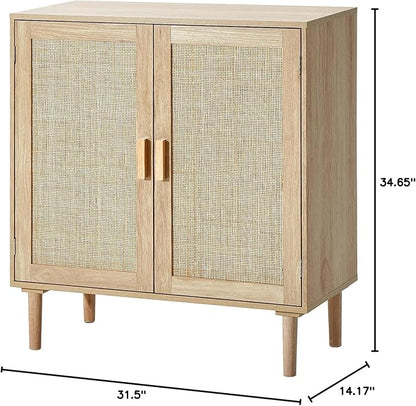 VEVOR Rattan Cabinet, Buffet Cabinet with 2 Magnetic Doors and Adjustable Shelves, Sideboard Buffet for Hallway, Entryway, Living Room, or Kitchen, Natural