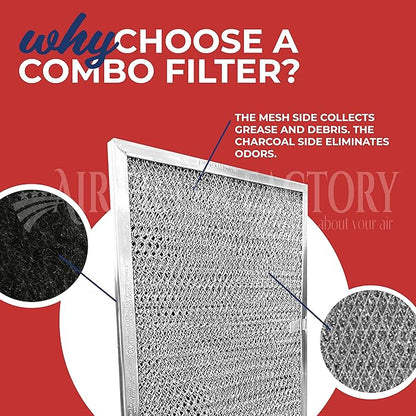 Air Filter Factory LL62F, LL6200, MM 6500 Compatible For Broan Nutone Aluminum Grease Mesh Charcoal Carbon Combo Range Hood Filter (Pack of 2)