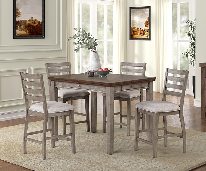 Counter Height Two Tone 4 Drawer Dining Table with Storage, Modern Kitchen Island Table for Small Spaces, Rustic Farmhouse Style Dining Furniture, Easy Assembly and Durable Wood Construction