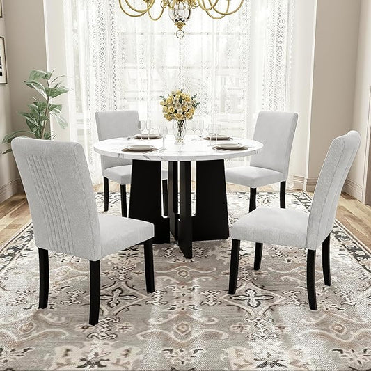 Ball & Cast 5 Piece Round Dining Table Set,43-Inch Modern Dining Table and 4 Upholstered Chairs for Dining Room,Kitchen Room, Living Room,Easy Assembly,Beige+White