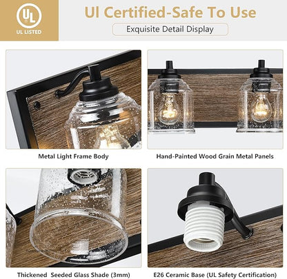Vanity Lights for Bathroom Large 31.5", Farmhouse Rustic Vanity Light with Bubble Glass Shades, Brown 4 Light Bathroom Lighting Fixtures Over Mirror, Bath Wall Sconce Home Decor