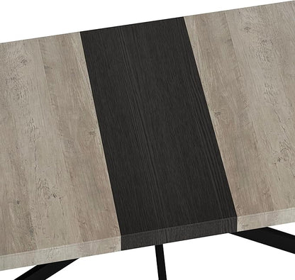 55.11"-70.86" Dining Table for 6-8 People, Retro Rectangular Stretch Table, Kitchen Table with Wood Top, Black Relief Plate Iron Foot Base and Storage Box(Grey)