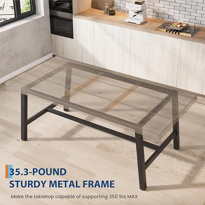 GarveeHome 63 Inch Compact Rectangular Table for Dining Room & Kitchen, Industrial Dining Table for 4-6 People, Heavy Duty Metal Frame, Grey Walnut