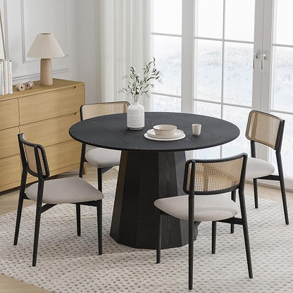 Casaphoria 46" Round Dining Table, Modern Wood Kitchen Table with Cone Shaped Strip Polygonal Base for Living Room & Dining Room, Easy Assembly Farmhouse Furniture for 4-6, Black