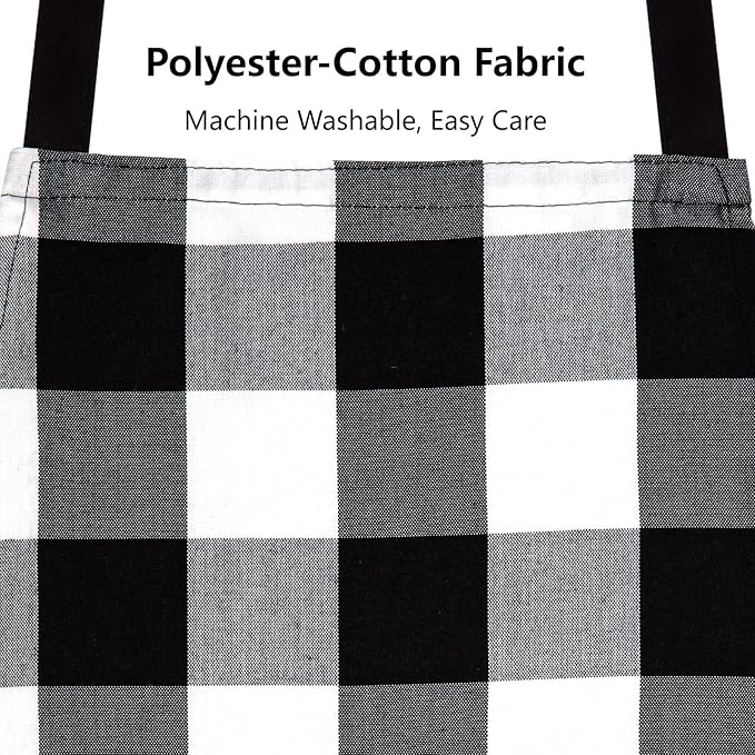 Jubatus 1 Pack Buffalo Check Apron with 2 Pockets Adjustable Bib Chef Kitchen Aprons for Men and Women, Black & White