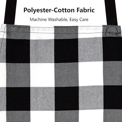 Jubatus 1 Pack Buffalo Check Apron with 2 Pockets Adjustable Bib Chef Kitchen Aprons for Men and Women, Black & White