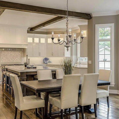 Farmhouse Chandelier, 5-Light French Country Chandelier, Rustic Distressed Wood Chandeliers Light Fixture for Dining Room, Living Room, Bedroom, Foyer