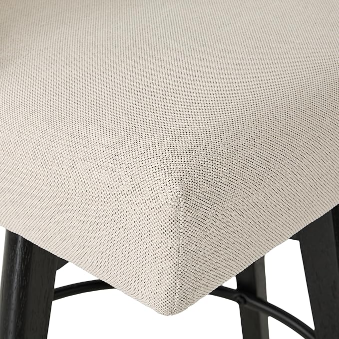 Vipbear Counter Height Bar Stools Set of 4, 26" H Swivel Bar Stools with Backs, Linen Fabric Upholstered Bar Chairs with Solid Wood Legs for Kitchen Island, Dining Room, Home Bar, White