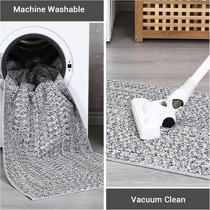 Washable Area Rugs 5x7 Rug for Living Room Non Slip Modern Rug Soft Area Rug for Bedroom Farmhouse Braided Print Throw Rugs Contemporary Stain Resistant Carpet for Dining Room 5'x7' Light Grey