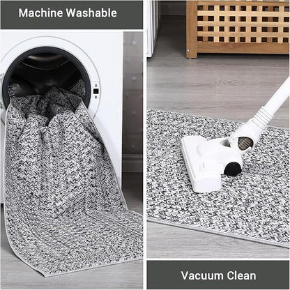 Washable Area Rugs 5x7 Rug for Living Room Non Slip Modern Rug Soft Area Rug for Bedroom Farmhouse Braided Print Throw Rugs Contemporary Stain Resistant Carpet for Dining Room 5'x7' Light Grey