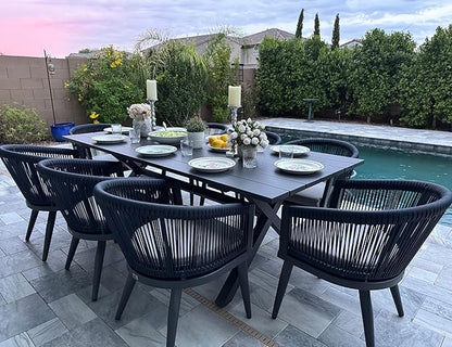 PURPLE LEAF Outdoor Dining Set for 8 All-Weather 9 Pieces Patio Aluminium Dining Table and Rope Weave Chairs Included Cushions for Backyard Indoor Decor Kitchen Patio Furniture Set Grey and Navy