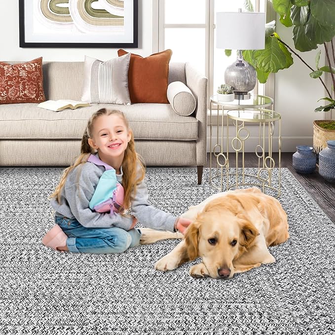 Washable Area Rugs 10x13 Modern Rugs for Bedroom Grey Rug Imitation Braided Soft Large Area Rug Non Slip Throw Rugs Stain Resistant Carpet for Nursery Dining Room Office 10'x13' Light Grey