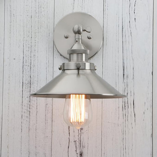 PERMO Vintage Industrial Metal Wall Sconce Lighting Brushed Nickel Sconces 180 Degree Adjustable Wall Lamp