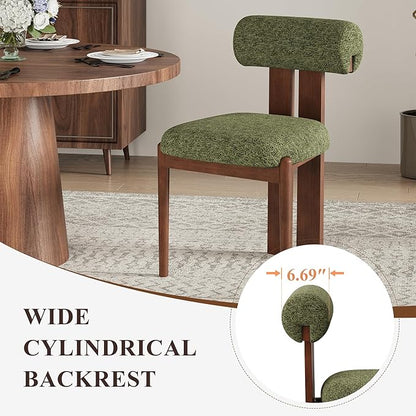 MALOL Modern Wooden Dining Chairs Set of 4, Upholstered Fabric Kitchen Chairs with Sculptural Backrest, Mid-Century Farmhouse Dining Room Chairs with Solid Wood Legs, Green