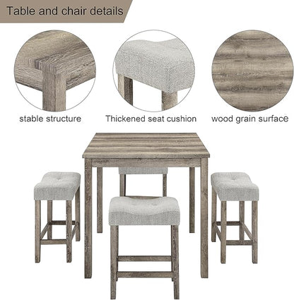 LKTART Dining Bar Table and Chairs Set 5 Piece Bar Table Set, Industrial Breakfast Table with 4 Padded Stools for Kitchen Dining Room Living Room (Brown)