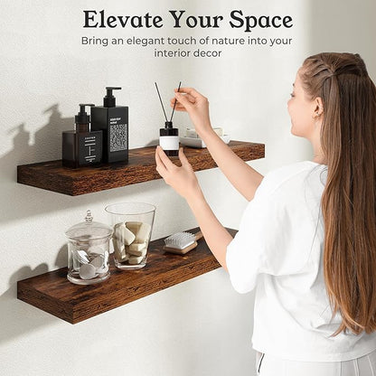 Floating Shelves for Wall, 9.3" Deep Wall Mounted Wood Shelves for Bathroom, Bedroom, Living Room, Kitchen, Hanging Shelf for Books/Storage/Room Decor (Brown, 40")