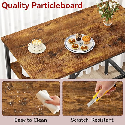 IBUYKE 40”H Bar Table with 3 Storage Shelves, High Dining Table for Kitchen, Rustic Brown Counter Table, Industrial Standing Computer Desk UTMJ054H