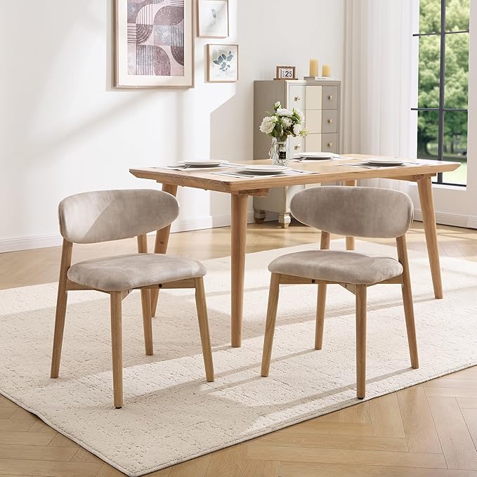 Upholstered Dining Chairs Set of 2, Velvet Fabric Kitchen & Dining Room Chairs with Solid Wood Legs, Modern Armless Side Chairs for Kitchen Island, Living Room, Restaurant (Beige, Set of 2)