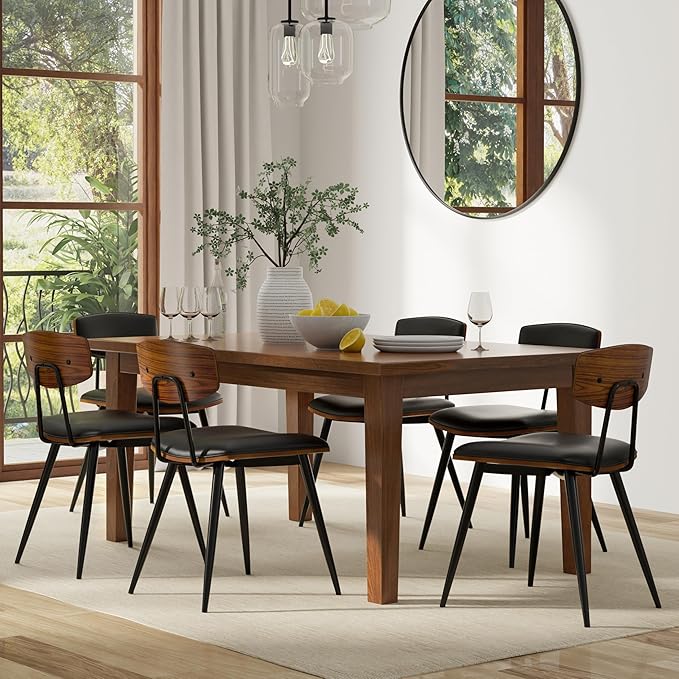 SIMPLIHOME Eastwood Dining Table - 66 inch Wide Solid Walnut Veneer Rectangular Table, Contemporary Style for Dining Room or Kitchen with Tapered Legs and Thick Top, Seats 6