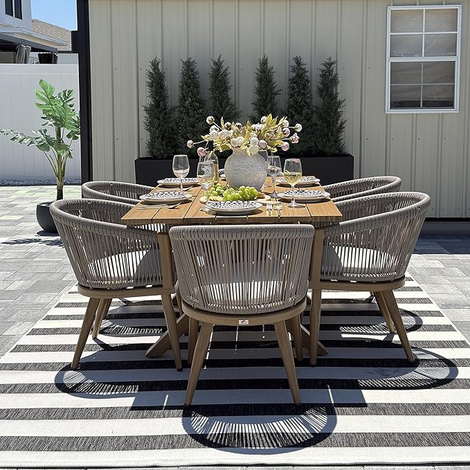 PURPLE LEAF Patio Dining Set for 8 All-Weather Wicker Woodgrain Aluminum 10 Piece Oversized Outdoor Table and Chairs Set Included Cushions for Backyard Indoor Kitchen Outdoor Furniture Set Teak Color