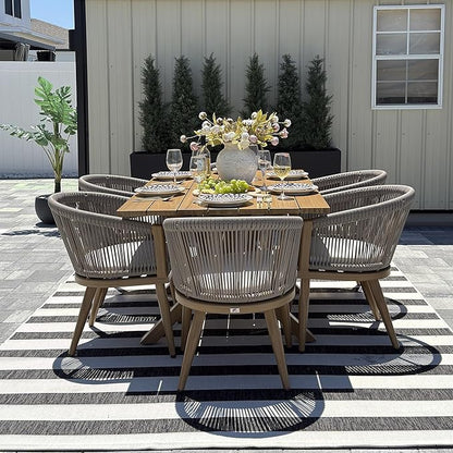 PURPLE LEAF Patio Dining Set for 8 All-Weather Wicker Woodgrain Aluminum 10 Piece Oversized Outdoor Table and Chairs Set Included Cushions for Backyard Indoor Kitchen Outdoor Furniture Set Teak Color