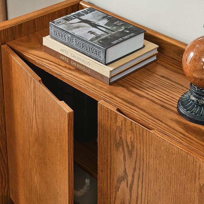 Amposei Modern Vintage Small Sideboard 34-Inch Entryway Storage Cabinet Coffee Bar Cabinet with Adjustable Shelf for Living Dining Room Kitchen Hallway, Walnut