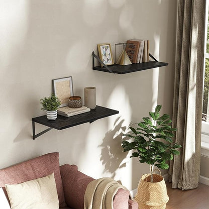 Acovy Deep Floating Shelves Wall Mounted, 24"x12" Black Wall Shelves with Brackets Set of 2 for Bedroom, Living Room, Bathroom, Kitchen, Office - Storage & Display Shelf for Decor, Books, Plants