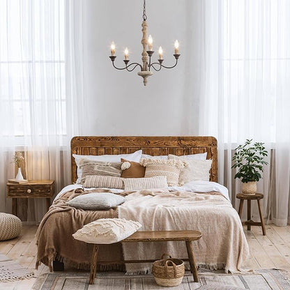 Farmhouse Chandelier, 5-Light French Country Chandelier, Rustic Distressed Wood Chandeliers Light Fixture for Dining Room, Living Room, Bedroom, Foyer