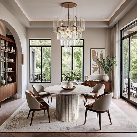 Meridian Furniture 248Breccia-DT48 Genoa Collection Art Deco Dining Table with Handcrafted Genuine Marble, Breccia Marble, 48" W x 48" D x 30" H, Breccia