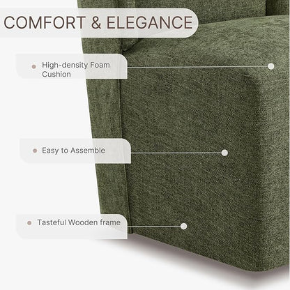 KISLOT Upholstered Dining Chairs Set of 2 with Casters, Wingback Modern Side Armless Deskchair with Rollers for Diningroom Bedroom Livingroom Reading Room, Green Fabric