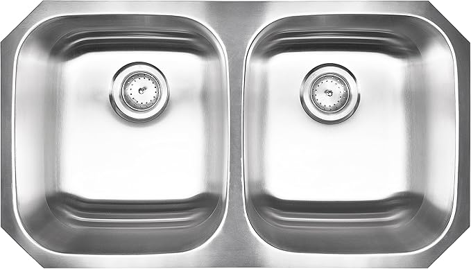 MSI Undermount Stainless Steel 32 in. x 18 in. Double Bowl Kitchen Sink and Strainer