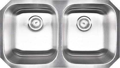 MSI Undermount Stainless Steel 32 in. x 18 in. Double Bowl Kitchen Sink and Strainer