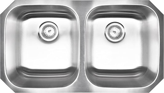 MSI Undermount Stainless Steel 32 in. x 18 in. Double Bowl Kitchen Sink and Strainer