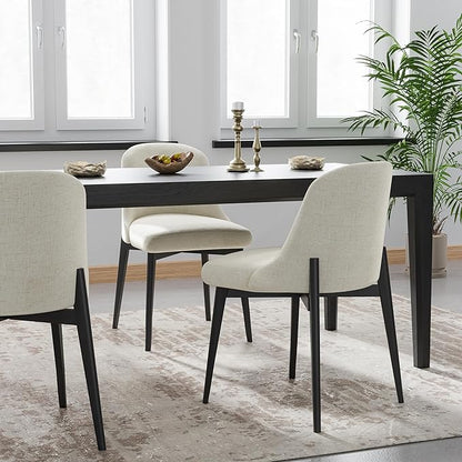 Wood Dining Chairs Set of 2, Modern Fabric Upholstered Kitchen Side Chairs with Black Wood Legs, Comfy Armless Side Chair for Living Room, Restaurant