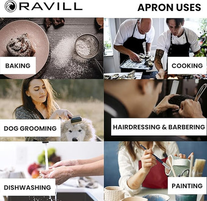 Ravill Waterproof Apron For Men and Women - 2 Pockets - 35" Long Multi Purpose Work Aprons for Dishwashing, Dog Grooming
