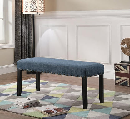 Blue Upholstered Dining Bench with Nailhead Trim, Versatile Furniture for Kitchen Islands, Dining Sets, and More, Supports Up to 300 lbs
