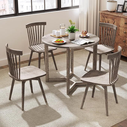 36’’ Round Dining Table, Dinner Table for 4 w/Rubber Wood Legs & Wing-Shaped Frame, Farmhouse Kitchen Table for Dining Living Room, Apartment, Bar, Restaurant, Bistro (Oak)
