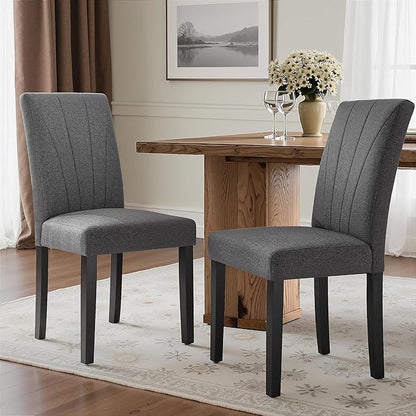VECELO Upholstered Dining Chairs Set of 4, Modern Fabric and High Back & Solid Wood Legs, Parsons for Kitchen/Living Room- Dark Gray