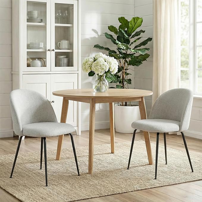 Casaphoria Dining Chairs Set of 2, Modern Gray and Black Upholstered Accent Chairs with Metal Legs, Ergonomic Comfy Vanity Chair for Kitchen, Living Room, and Bedroom