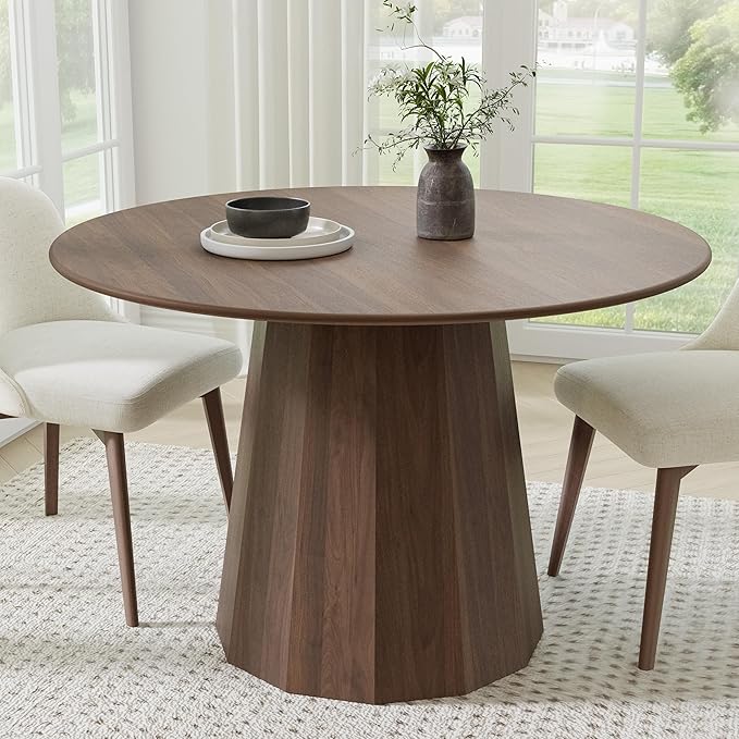 Casaphoria 46" Round Dining Table, Modern Wood Kitchen Table with Cone Shaped Strip Polygonal Base for Living Room & Dining Room, Easy Assembly Farmhouse Furniture for 4-6, Walnut