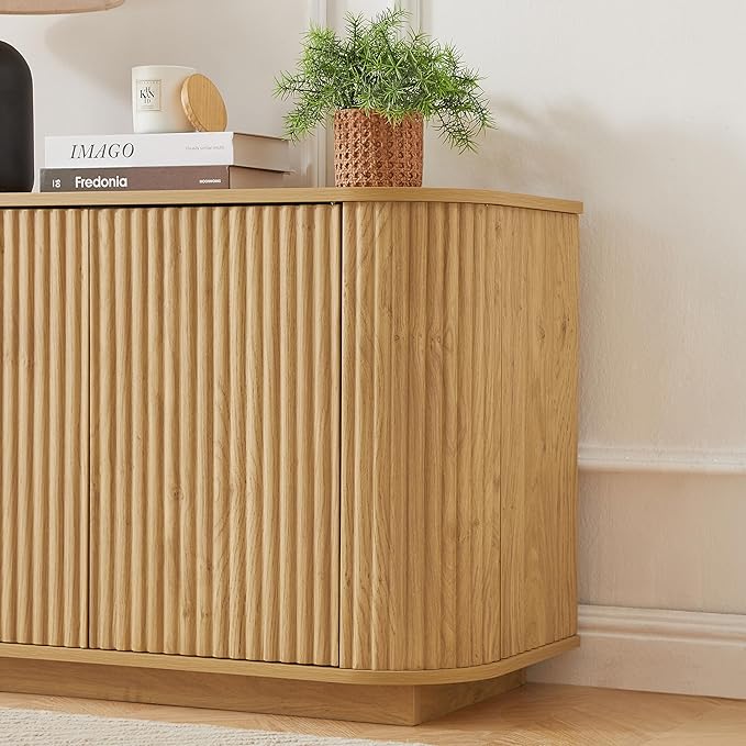 Ball & Cast 64" Buffet Cabinet with Storage Accent Sideboard Modern Credenza with Doors & Adjustable Shelves,Fluted Media Console TV Stand for Living Room,Natural