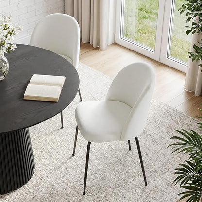 Casaphoria Dining Chairs Set of 2, Modern White and Black Upholstered Accent Chairs with Metal Legs, Ergonomic Comfy Vanity Chair for Kitchen, Living Room, and Bedroom