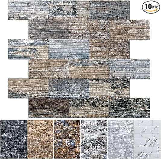 Art3d 10-Sheet Peel and Stick Backsplash PVC Wall Tile, Stickon Tile for Kitchen Backplash, Bathroom Vanities, Fireplace Decor, Laundry Table, Stair Decals in Spruce Grey Rustic, Plastic-Sheets