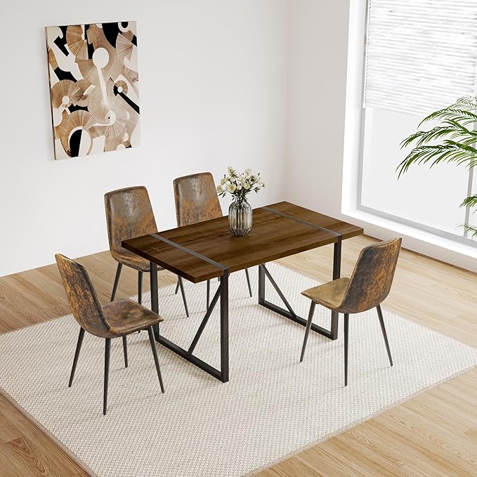 55" Stain-Resistant Dining Table, Kitchen Table with Metal Legs, Dinner Tables with Stable Frame for Dining Room & Living Space, Walnut