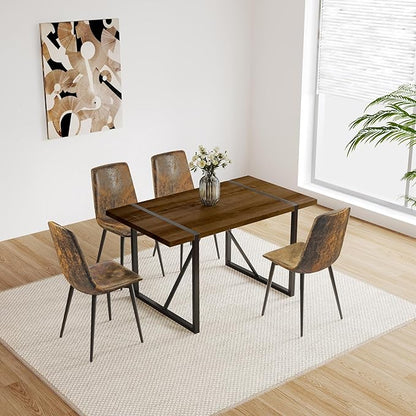 55" Stain-Resistant Dining Table, Kitchen Table with Metal Legs, Dinner Tables with Stable Frame for Dining Room & Living Space, Walnut