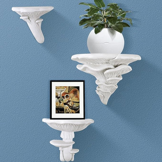 UITWMKTG 3 Pack Mushroom Shelves Floating Shelf Cottage Core Wall Decor Cute Hanging Shelf for Home Living Room Bedroom Kitchen Unique Wall Decor White
