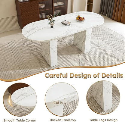 Modern Dining Table for Kitchen Space Saving Kitchen & Dining Room Furniture with Sturdy Frame Construction Easy Assembly 62.9 Inch Oval Farmhouse Table,White-MDF