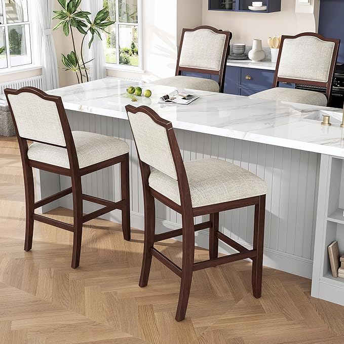 Counter Height Bar Stools Set of 2 Rustic 2 Pack Bar Stools with Rubber Wood Frame, Ergonomic Backrest, for Kitchen Island, Dining Room, Cherry SX534
